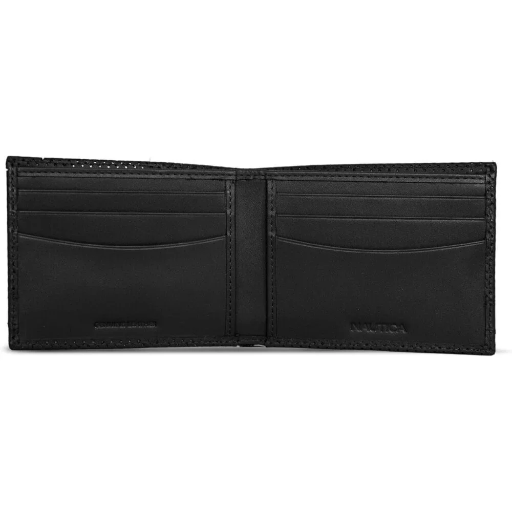 Men's Perforated-Black Bifold Leather Wallet RFID Blocking ID Window Card Slots